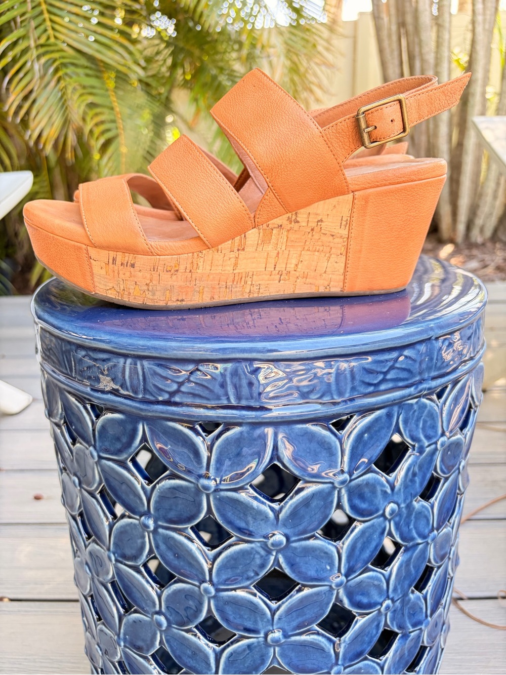 Chocolat Blu Orange Triple-Strap Cork Wedge Sandal